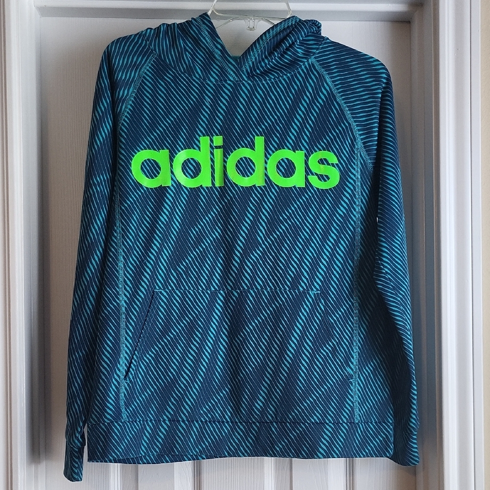 Adidas Teal and Lime Patterned Hoodie